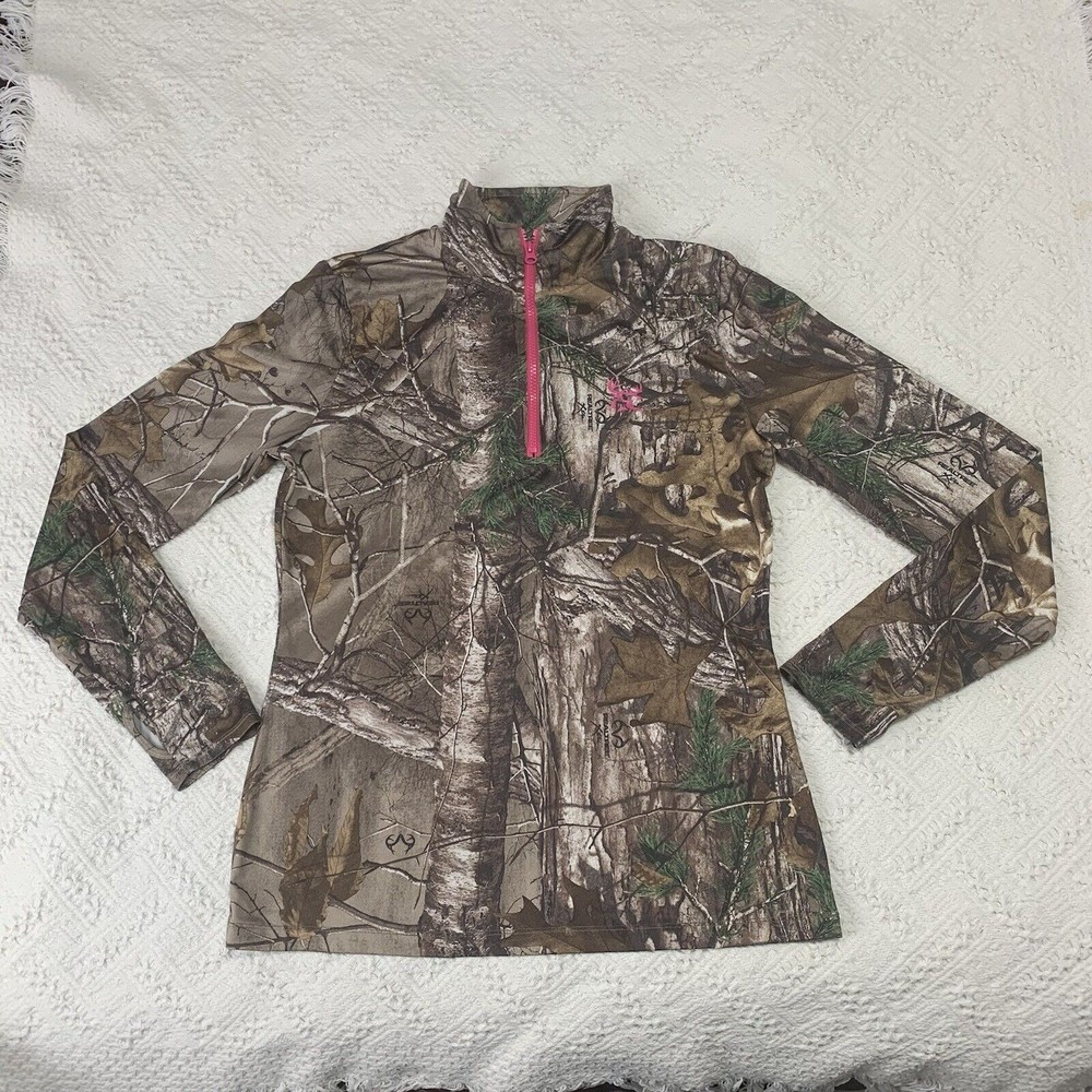 Bushmaster Realtree XTRA Camo 1/4 Zip Hunting Jacket Womens Size Large Pink Logo